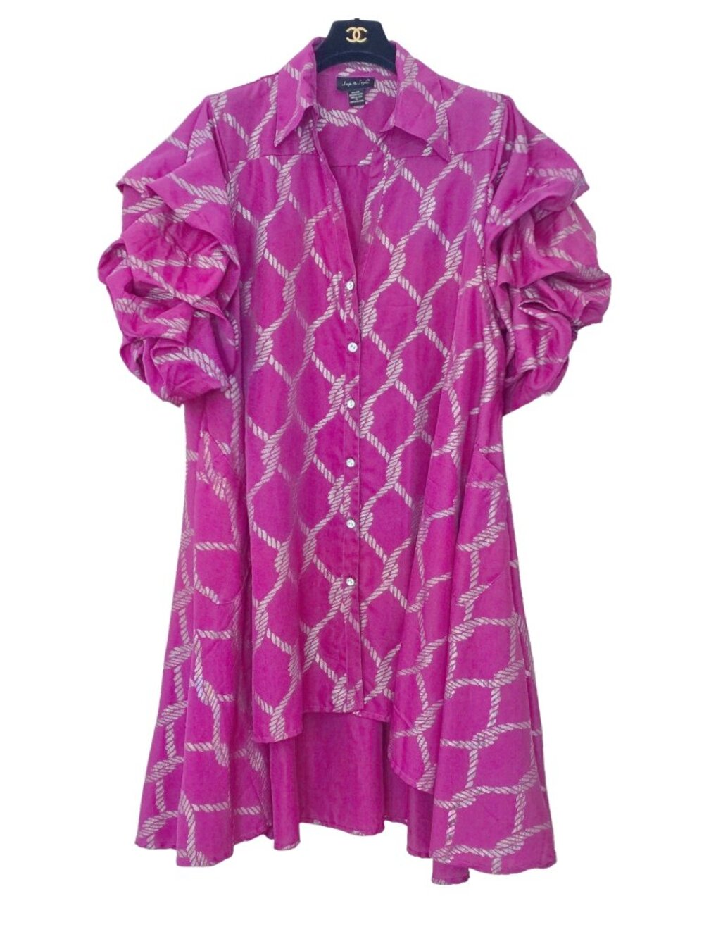 Step In Style Women's Size 1X Drama Sleeve Shirtdress Swing Hi Lo Button Down